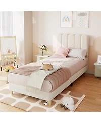 homfan Twin Size Upholstered Soft Headboard Platform Bed Frame Princess Design, Sturdy Wood Slats, Noise Free, No Box Season Needed, Easy Assembly