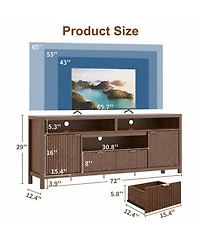 homfan Fluted Tv Stand for 65/75 inches TVs, Mid Century Modern Tv Stand with 2 Cabinet Storage, Tv Console for Living Room, Bedroom