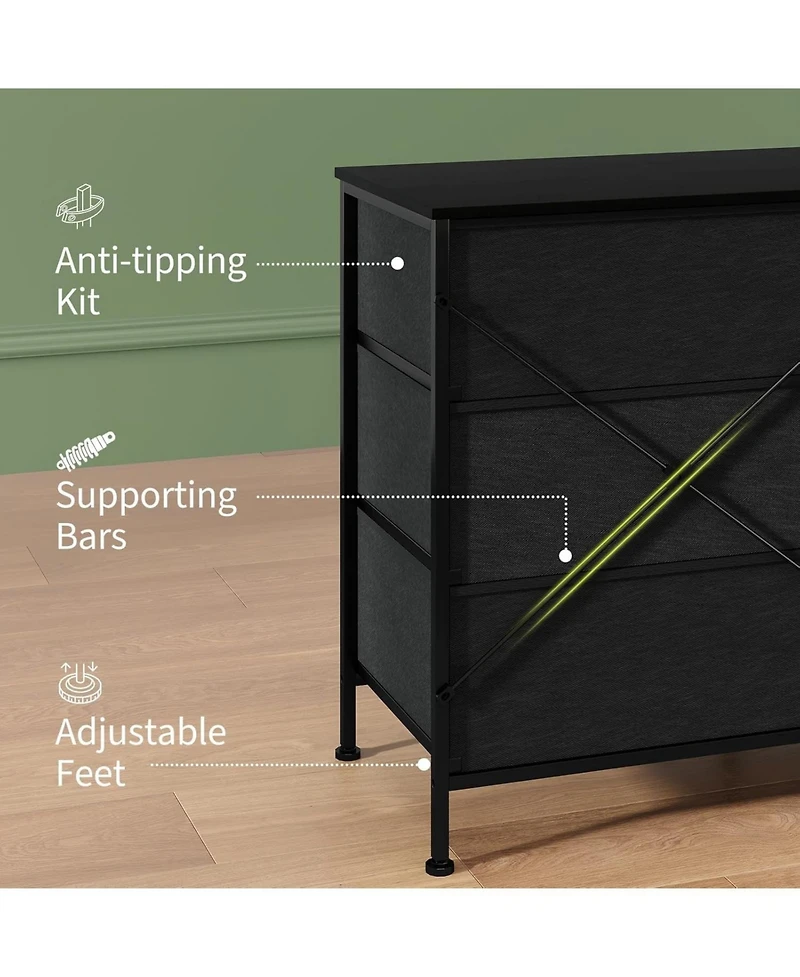 gaomon Tv Stand with 8 Fabric Drawers and Led Lighting, Steel Frame Media Console for 65 70 75 Inch Televisions
