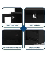 homfan Bar Cabinet with Led Lights, Glass Holder and Power Outlet, Coffee Bar with Drawer Storage for Home and Kitchen