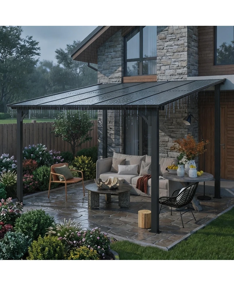homfan Iron Frame Lean-to Canopy with Pc Roof, High-Low Patio Awning for Door Window Backyard