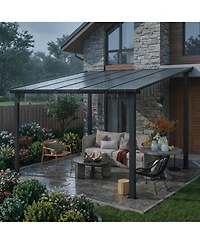 homfan Iron Frame Lean-to Canopy with Pc Roof, High-Low Patio Awning for Door Window Backyard