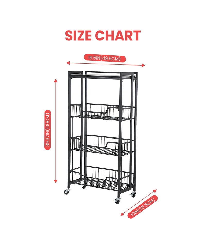 homfan 3 Tier Bar Cart, 20 Inch Rolling Utility Cart with Locking Casters for Kitchen or Pantry