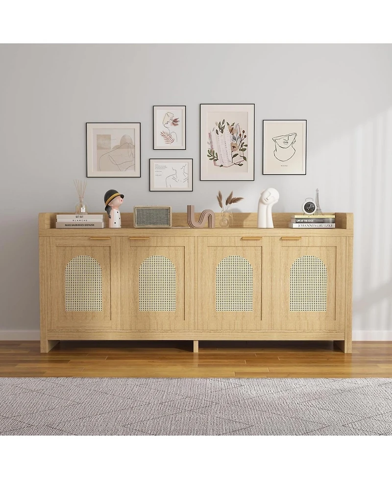 homfan Modern Rattan Tv Stand Entertainment Center with Glass Doors - for TVs Up to 65 Inch, 61.5inch Storage Console Cabinet for Living Room