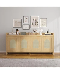 homfan Modern Rattan Tv Stand Entertainment Center with Glass Doors - for TVs Up to 65 Inch, 61.5inch Storage Console Cabinet for Living Room