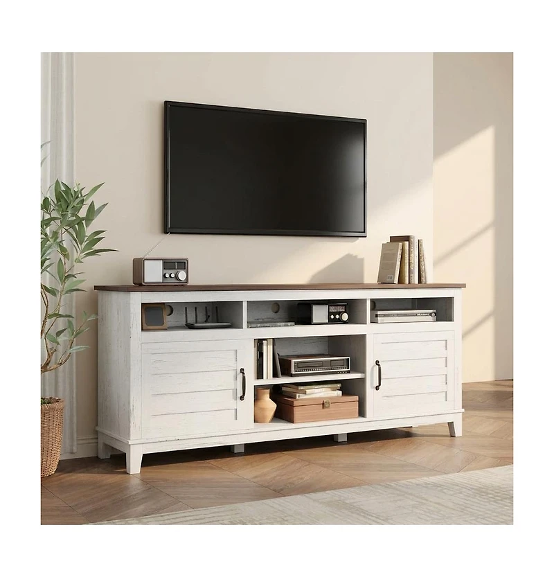 homfan Versatile Entertainment Center for Living Room, 70.9inch Cabinet with Adjustable Shelves, Farmhouse Style, Ideal for Home