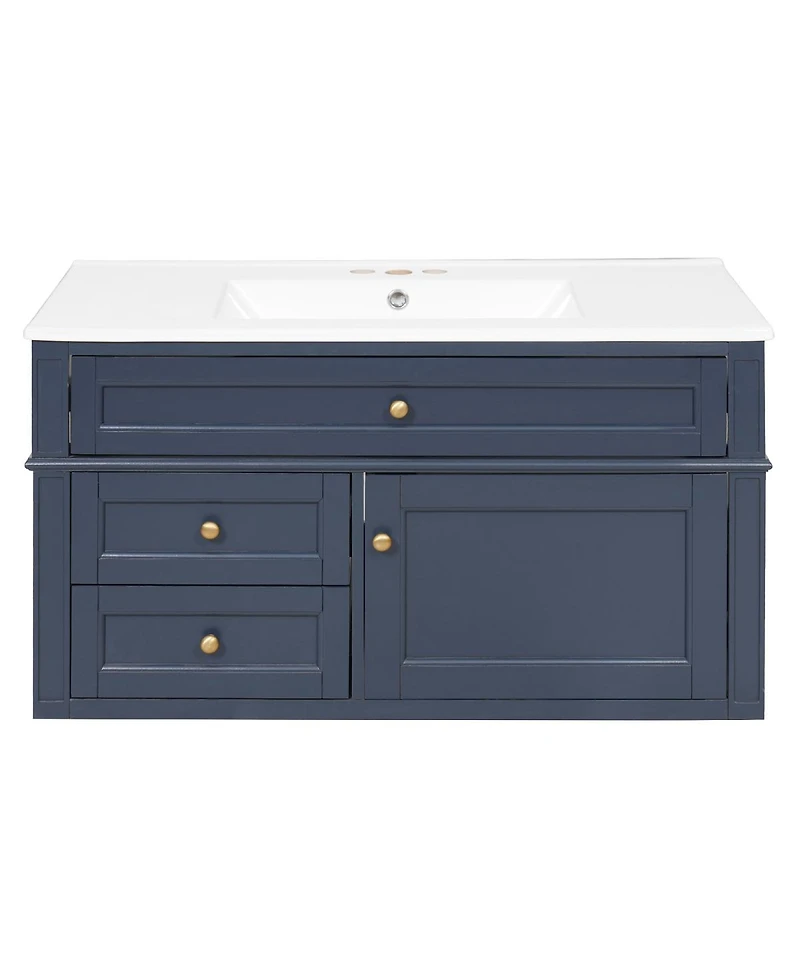 Sillysis Floating Bathroom Vanity with Ceramic Sink, Wall Mounted Modern Cabinet, Soft Close Drawers, Ample Storage