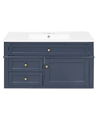 Sillysis Floating Bathroom Vanity with Ceramic Sink, Wall Mounted Modern Cabinet, Soft Close Drawers, Ample Storage