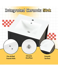 Sillysis Modern Bathroom Vanity with Ceramic Sink, Adjustable Shelves and Soft Close Door for Small Space