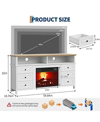 homfan 60"Fireplace Stand for TVs Up to 65", Fireplace with Led Lights, 3D Flame and Heating, Farmhouse Console with Drawers