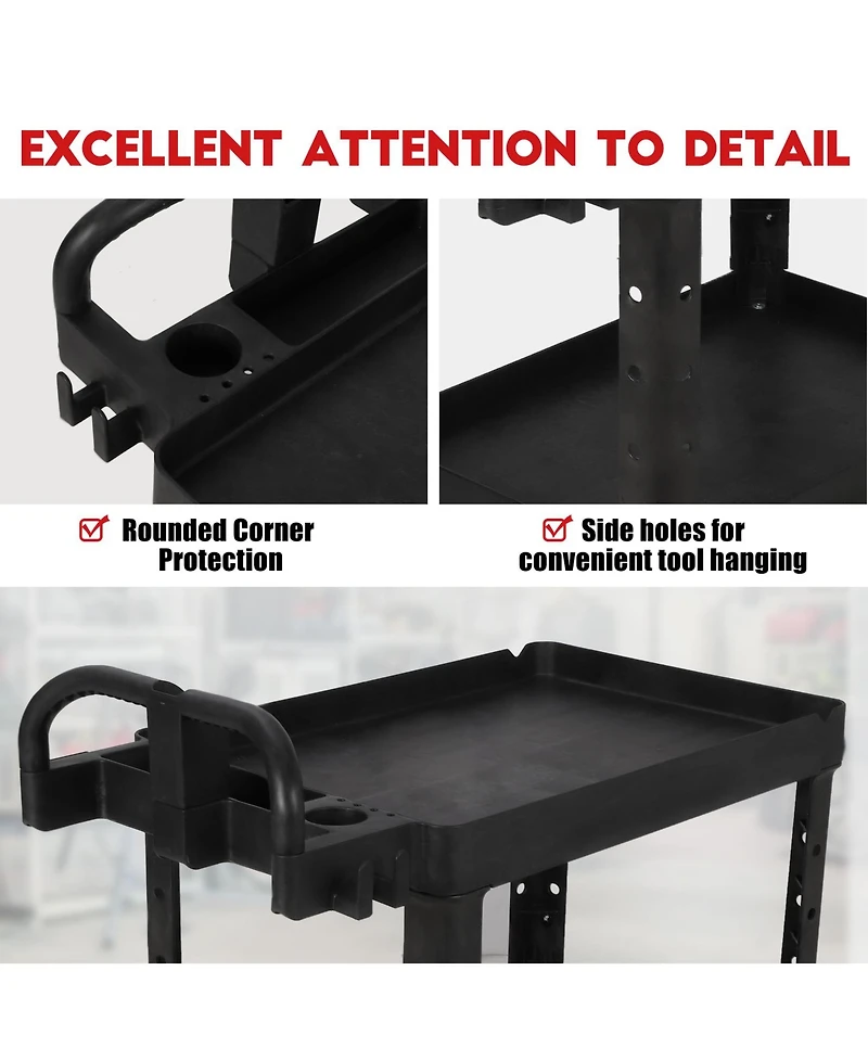 homfan Rolling Bar Cart, 42 Inch Heavy Duty Plastic Utility Cart with 2 Shelves and Locking Wheels for Kitchen or Pantry