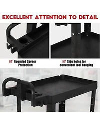 homfan Rolling Bar Cart, 42 Inch Heavy Duty Plastic Utility Cart with 2 Shelves and Locking Wheels for Kitchen or Pantry