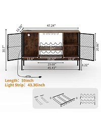 homfan Industrial Wine Bar Cabinet with Led Lights and Power Outlets