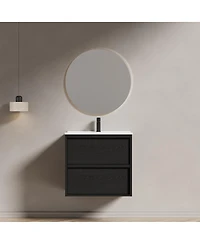 Sillysis Wall Mounted Bathroom Vanity with Ceramic Sink, Soft Close Drawers, Floating Black Cabinet