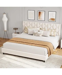 homfan Modern Upholstered Platform Bed Frame with Adjustable Headboard, Heavy Wood Slats, Sturdy Support, No Box Spring Needed, Easy Assembly