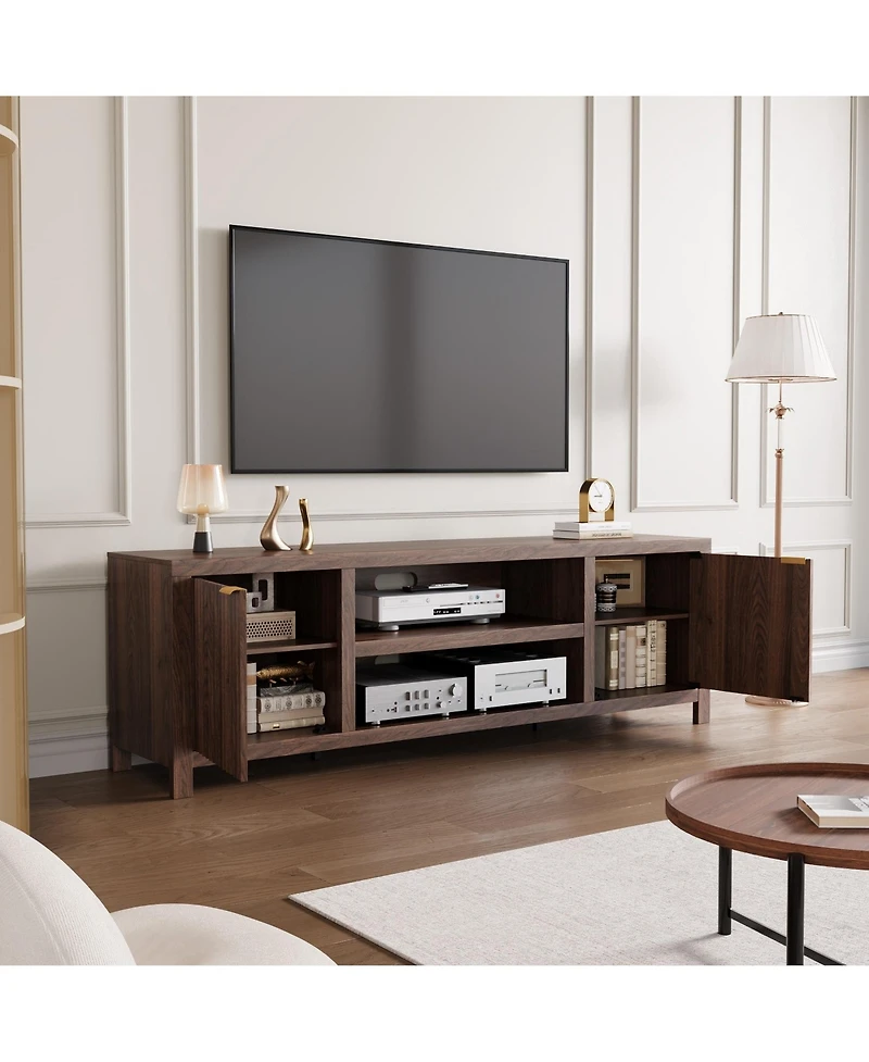 homfan Fluted Tv Stand for 75 inch, 70" Wide Entertainment Center with Adjustable Shelves, Modern and Media Cabinet 2-Tier Storage