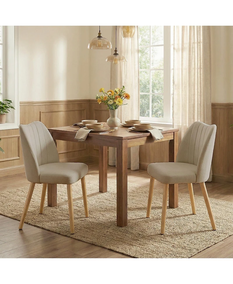homfan Set of 2 Wooden Dining Chairs - Upholstered Modern Fabric Kitchen with Back for Kitchen, Living Room, or Restaurant