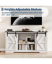 homfan Farmhouse Tv Stand for up to 70 Inch Tv, Entertainment Center with Sliding Barn Doors, 4 Drawers, Adjustable Shelf, Cable Management