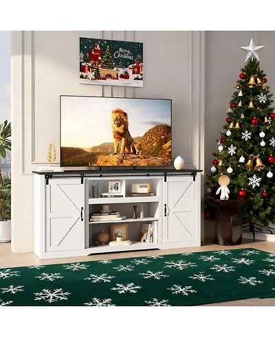 homfan Farmhouse Tv Stand for 80 Inch Tv, 70-Inch Entertainment Center with Sliding Barn Doors, Adjustable Storage Shelves