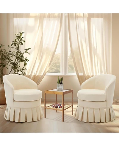homfan Set of 2 Swivel Dining Chair, Linen Upholstered Mid Century Armchair with 360 Degree Rotation for Dining Room or Vanity