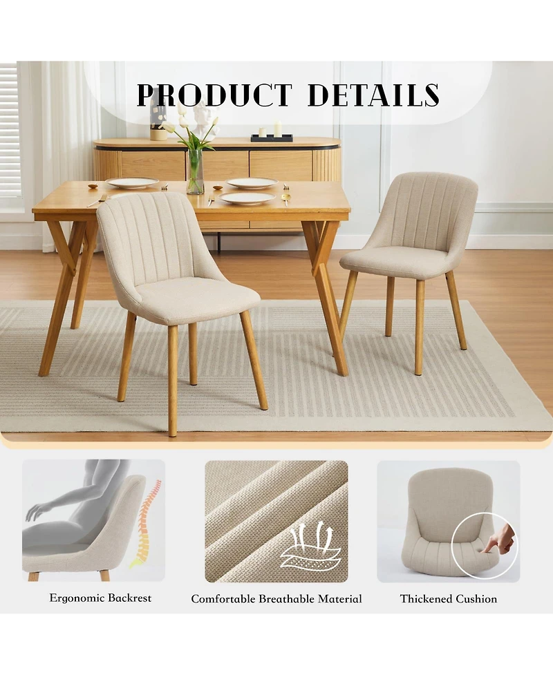 homfan Set of 6 Dining Chairs, Beige Linen Upholstered Modern Chairs with Rubberwood Legs and Ergonomic Backrest for Dining Room or Kitchen