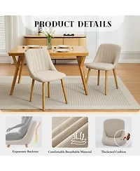 homfan Set of 6 Dining Chairs, Beige Linen Upholstered Modern Chairs with Rubberwood Legs and Ergonomic Backrest for Dining Room or Kitchen