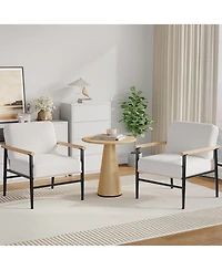 homfan Set of 2 Modern Sherpa Accent Armchairs, Upholstered Chairs, Thick Seat Cushions, Iron Frame, Lounge Chairs for Living Room or Bedroom