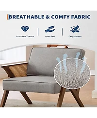 homfan Mid-Century Modern Accent Chair, Linen Upholstered Armchair with Rubberwood Frame and Soft Cushion, Lounge Chair for Living Room, Bedroom