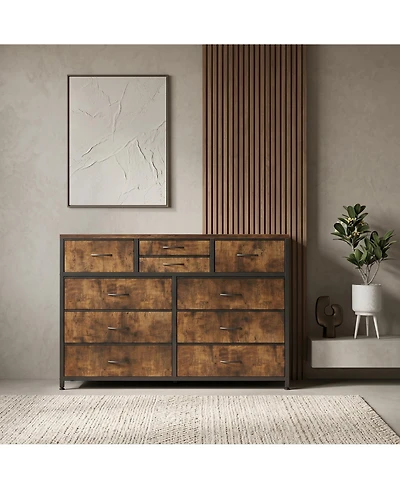 homfan 49 Inch 10-Drawer Storage Chest with Metal Frame, Fabric Dresser Cabinet for Bedroom Living Room, Engineered Wood