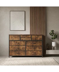 homfan 49 Inch 10-Drawer Storage Chest with Metal Frame, Fabric Dresser Cabinet for Bedroom Living Room, Engineered Wood