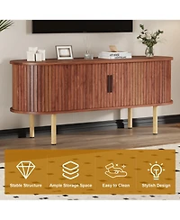 homfan 47.2" Modern Tv Stand, Sliding Doors, Adjustable Shelves, Storage Cabinet, Fits TVs up to 80", Wood Entertainment Center