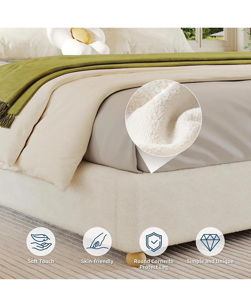 homfan Minimalist Queen Cloud Frame Corduroy Upholstered, Low Platform, Round Wood Legs, No Headboard, No Box Spring Needed, Quiet and Easy Assembly