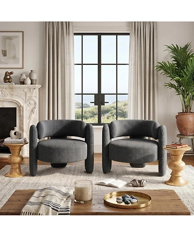 homfan Set of 2 Modern Chenille Armchairs for Living Room, Mid-Century Upholstered Barrel Chairs, Rounded Corners, Extra Large Single Sofa