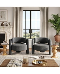 homfan Set of 2 Modern Chenille Armchairs for Living Room, Mid-Century Upholstered Barrel Chairs, Rounded Corners, Extra Large Single Sofa