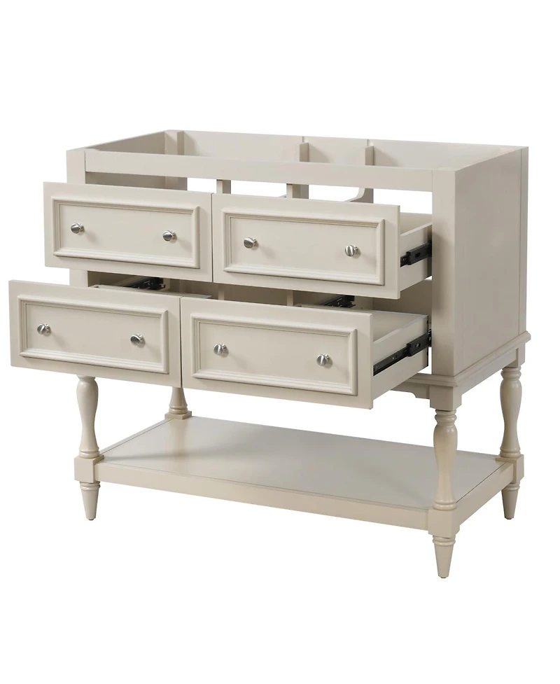 Sillysis 36 Inch Classic Bathroom Vanity without Top, Solid Wood Mdf Cabinet, 4 Drawers, Open Shelf Storage