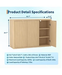 homfan 46.7 Inch Buffet Cabinet with 3 Fluted Doors, Adjustable Shelf, Media Console Table Credenza Sideboard and Coffee Bar Cabinet