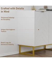 homfan Set of 2 Modern Sideboard Buffet Cabinet, Wood Accent Storage with Herringbone Doors and Shelves, Credenza Console Table