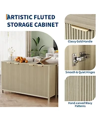 homfan 55 Inch Modern Fluted Wooden Credenza, 4-Door Sideboard Buffet with Adjustable Shelf, Multi-Purpose for Home Daily Use