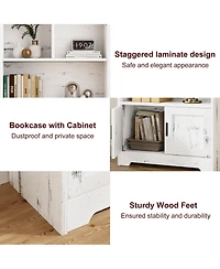 homfan Modern Farmhouse Led Bookshelf, 3-Tier Storage Cabinet with Dimmable Light, High-Density Mdf Anti-Tip Easy-Assembly Home Display Shelf