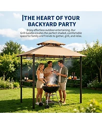 homfan Bbq Grill Gazebo with Double Roof and Eaves, Metal Frame and Canopy for Outdoor Cooking, for Patio, Backyard, Deck