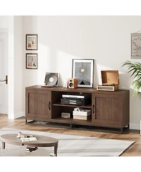 homfan Farmhouse Tv Stand for Living Room, Entertainment Center with 2-Tier Adjustable Shelves and Metal Leg, Console 75 Inch