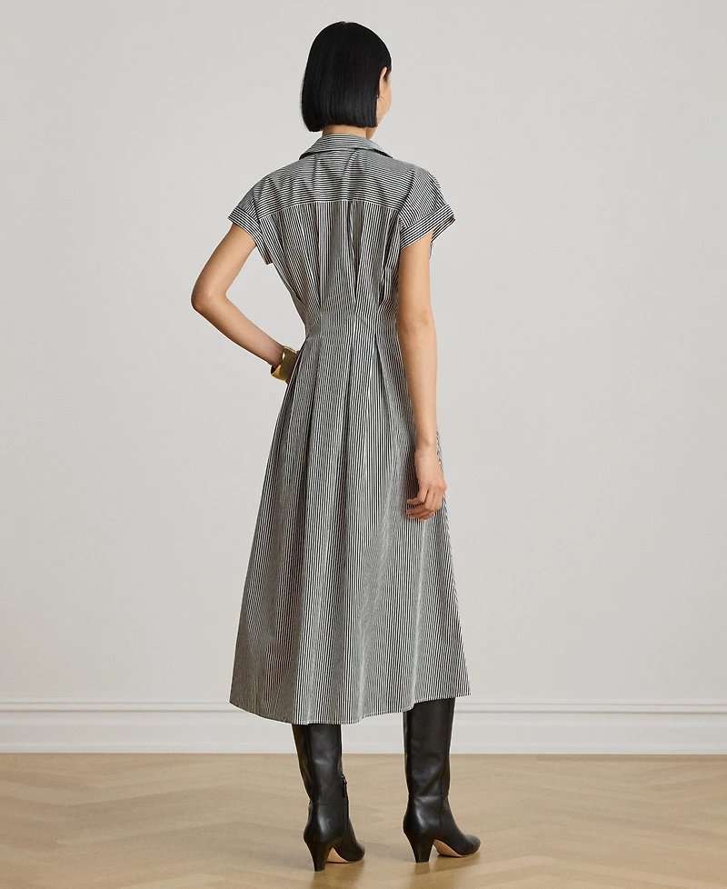 Lauren Ralph Women's Striped Pleated Broadcloth Shirt Dress