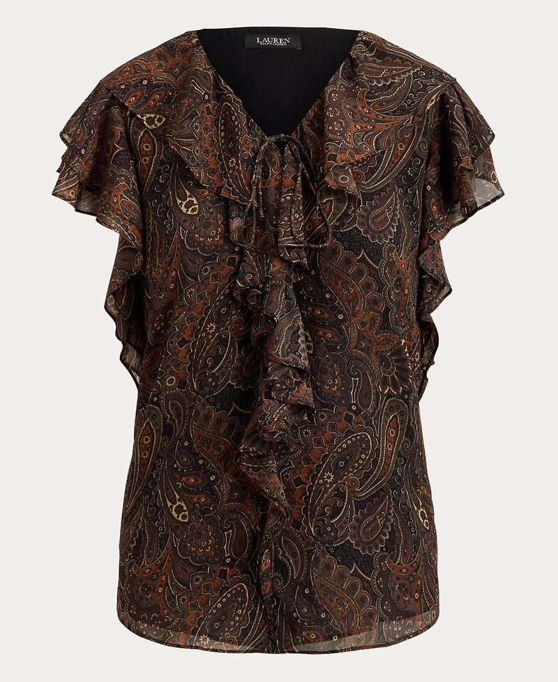 Lauren Ralph Women's Paisley Ruffle-Trim Georgette Blouse