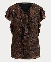 Lauren Ralph Women's Paisley Ruffle-Trim Georgette Blouse