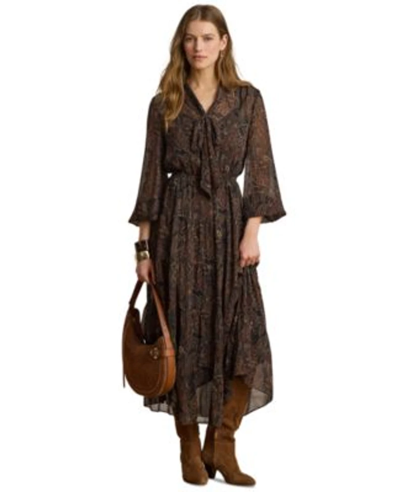 Lauren Ralph Lauren Womens Long Sleeve Flare Dress