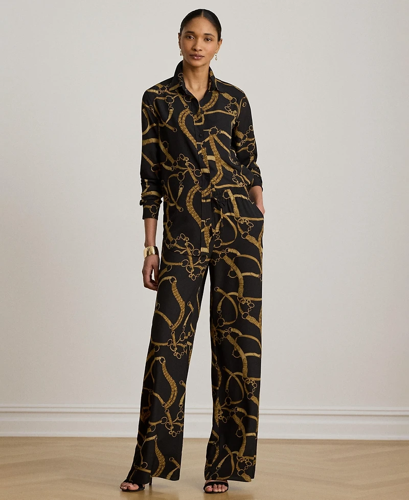 Lauren Ralph Lauren Women's Belting-Print Wide-Leg Pants