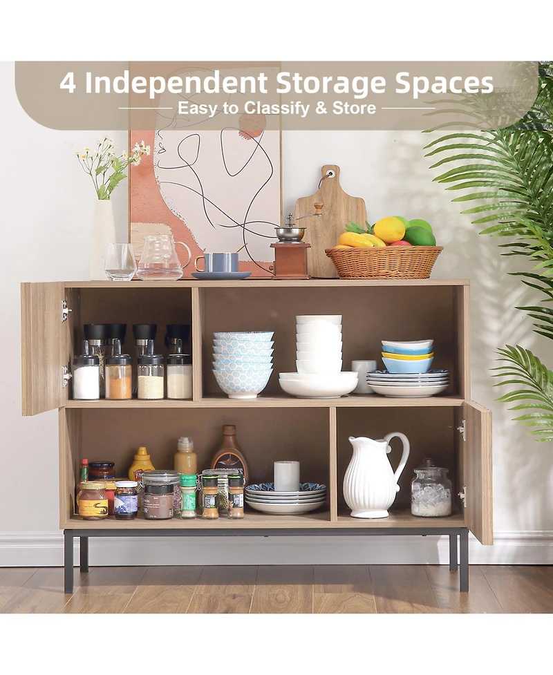 homfan Modern Farmhouse Entryway Console with Wavy Pattern, Storage Buffet with Display Shelves, Metal Legs and Soft-Close Doors for Multi-Space Use