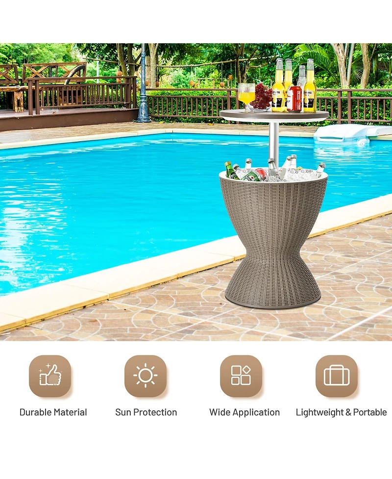 Gymax 8-Gal Patio Ice Cooler Bucket Cool Bar Side Table w/ Retractable Tabletop