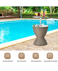 Gymax 8-Gal Patio Ice Cooler Bucket Cool Bar Side Table w/ Retractable Tabletop