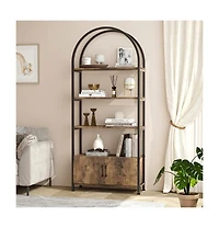 homfan 4-Tier Arched Bookshelf with Closed Doors, Thick Board Metal Frame Tall Storage Cabinet with Non-Slip Feet